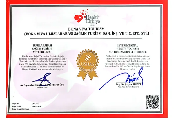 Uluslararası Sağlık Turizmi Yetki Belgesi — Belge No: AK-1502